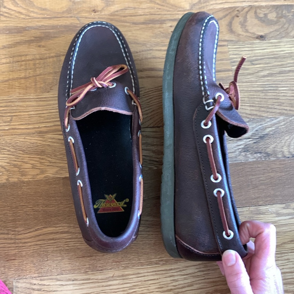 Vintage LLBean Leather Boat Shoes Moccasins Loafers Men 9 with Thorogood insoles